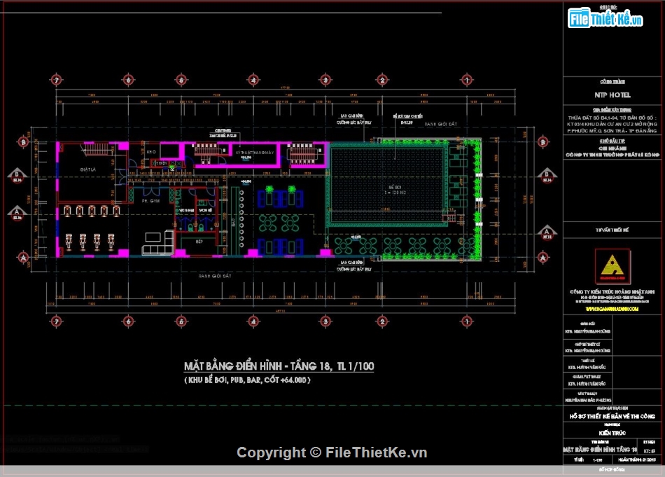 Khách sạn 18 tầng,file cad khách sạn,bản vẽ khách sạn,file thiết kế khách sạn